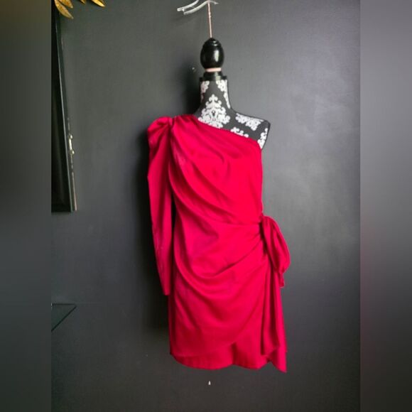 Aidan Mattox Drape Bow Side One Shoulder Mini Dress Red Sz 8 Polyester - Picture 2 of 9